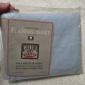 Vintage NOS Sears Roebuck Colormate Solid Flannel Sheet Full Flat Blue USA